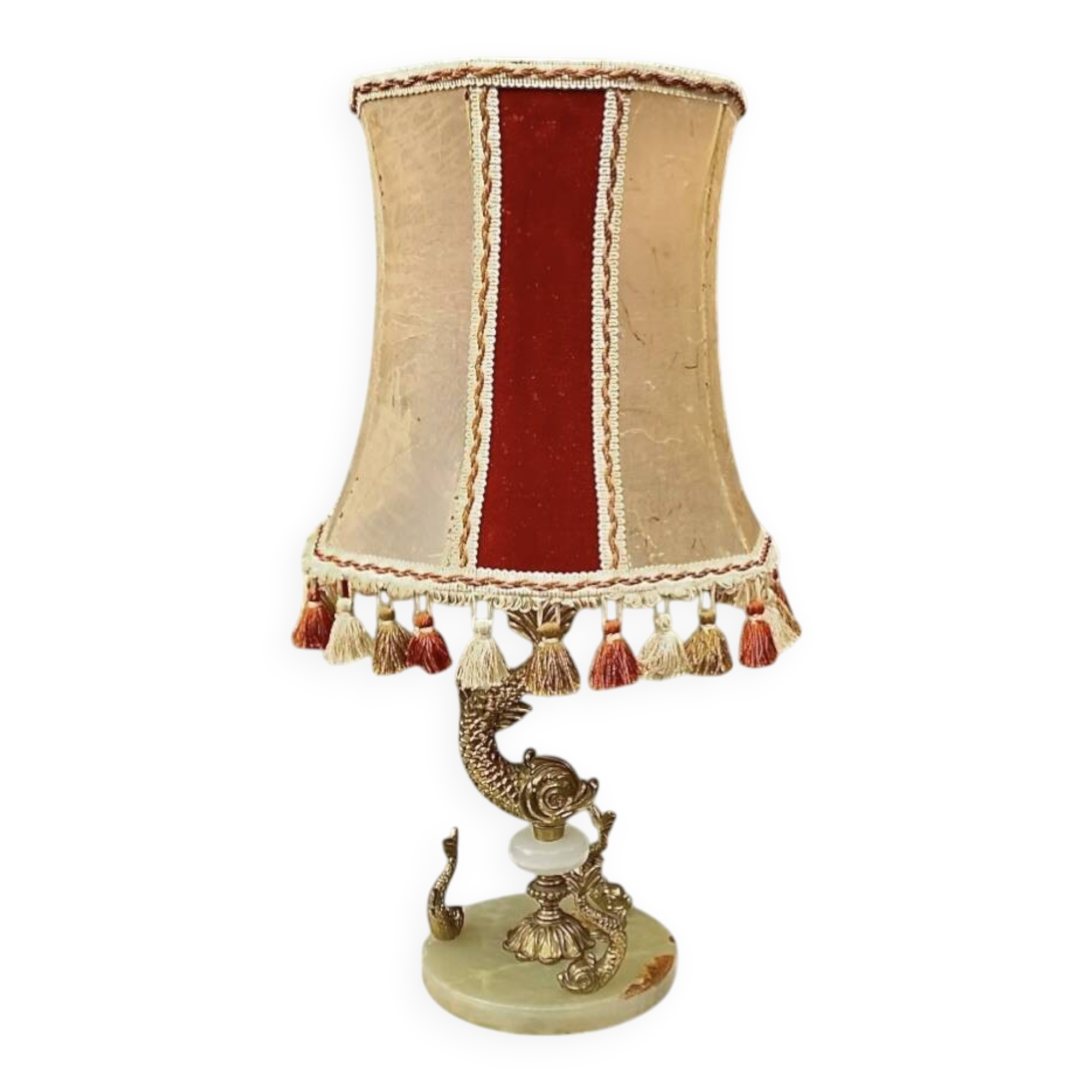 Vintage fish lamp in brass and onyx – H61 cm