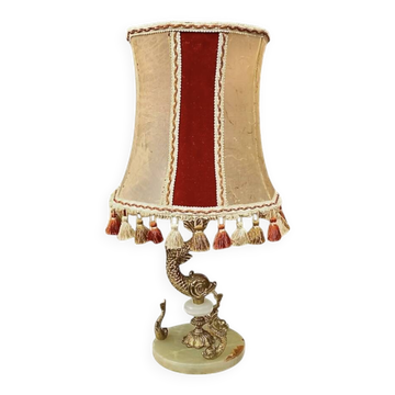 Vintage fish lamp in brass and onyx – H61 cm