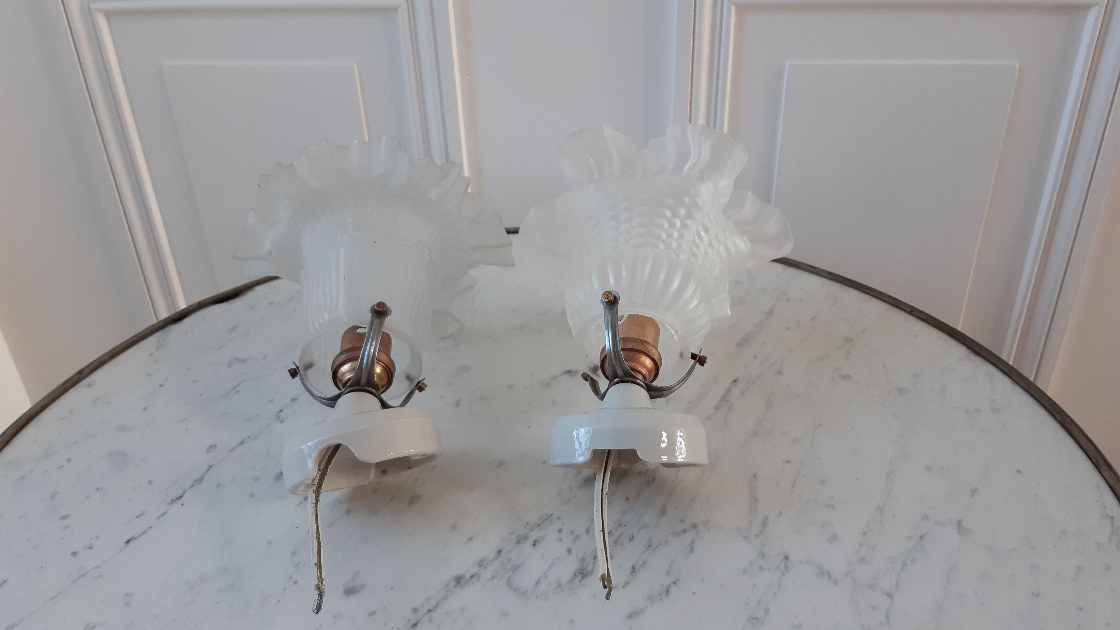 Pair of tulip sconces on inclined support 50s