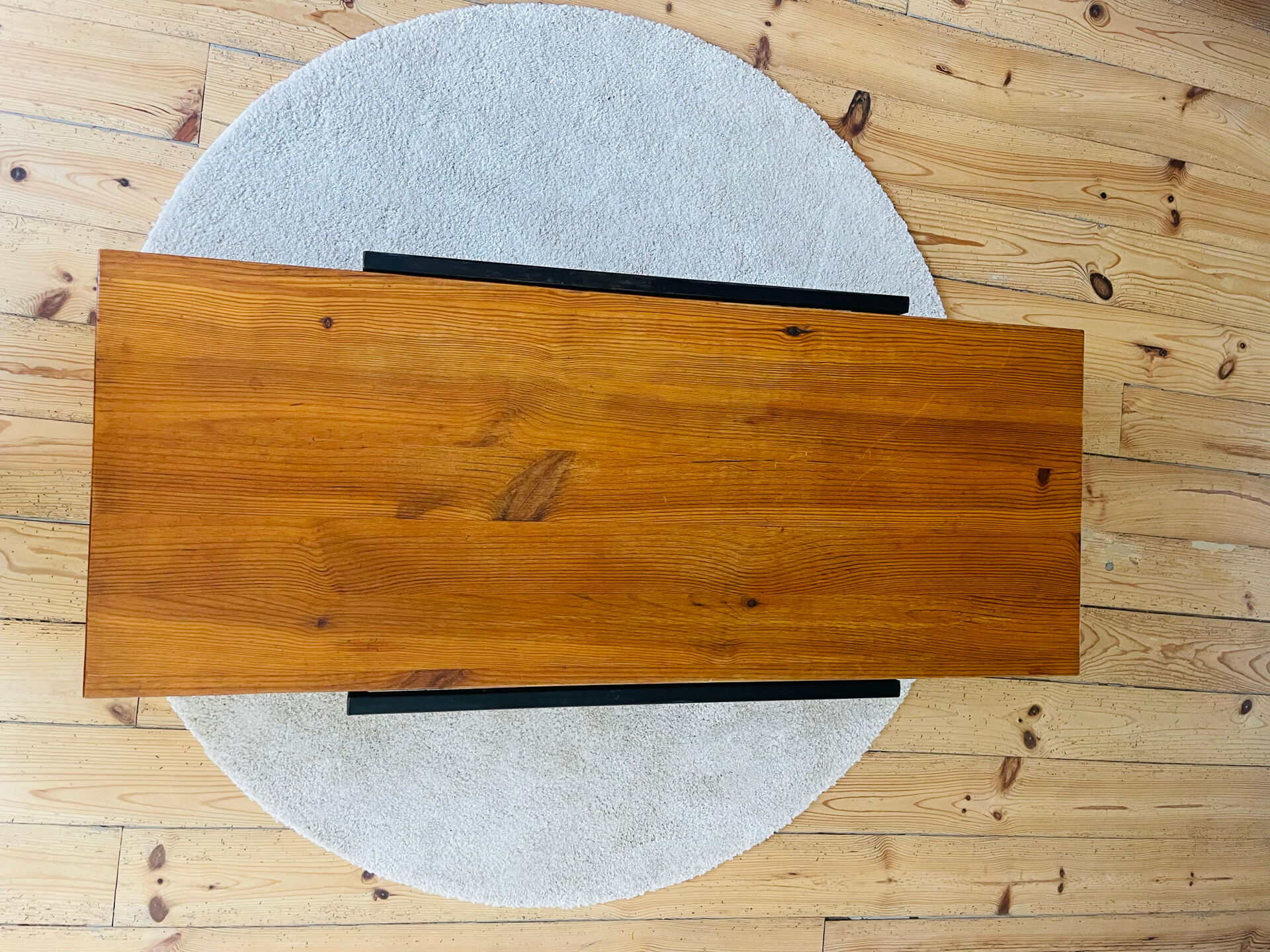 Table basse pin et métal vintage