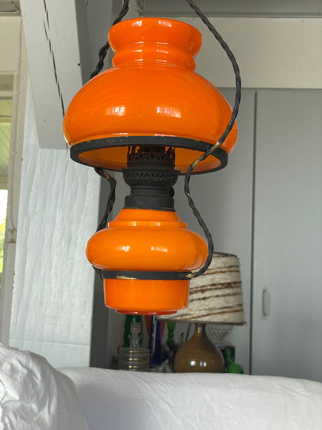 Pendant chandelier, vintage, opaline, Orange, 1970s