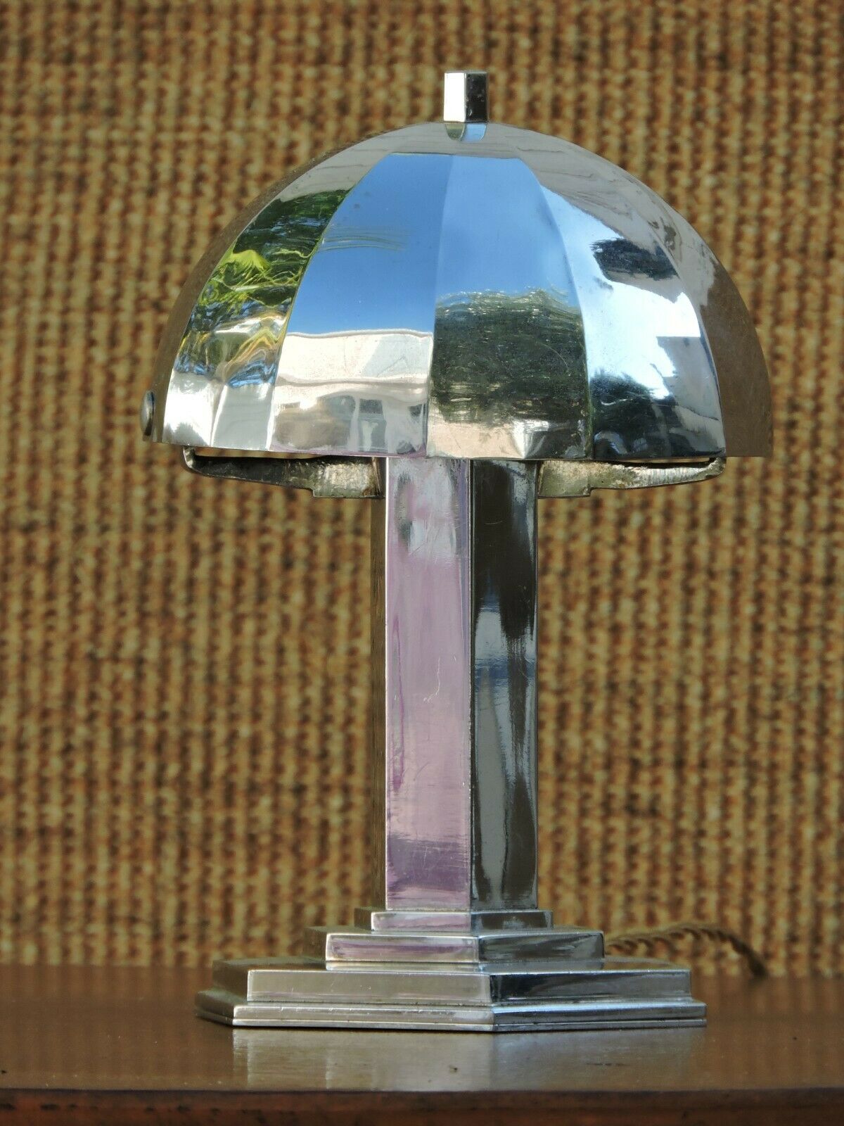 Modernist nickel-made art deco mushroom lamp Morand Paris