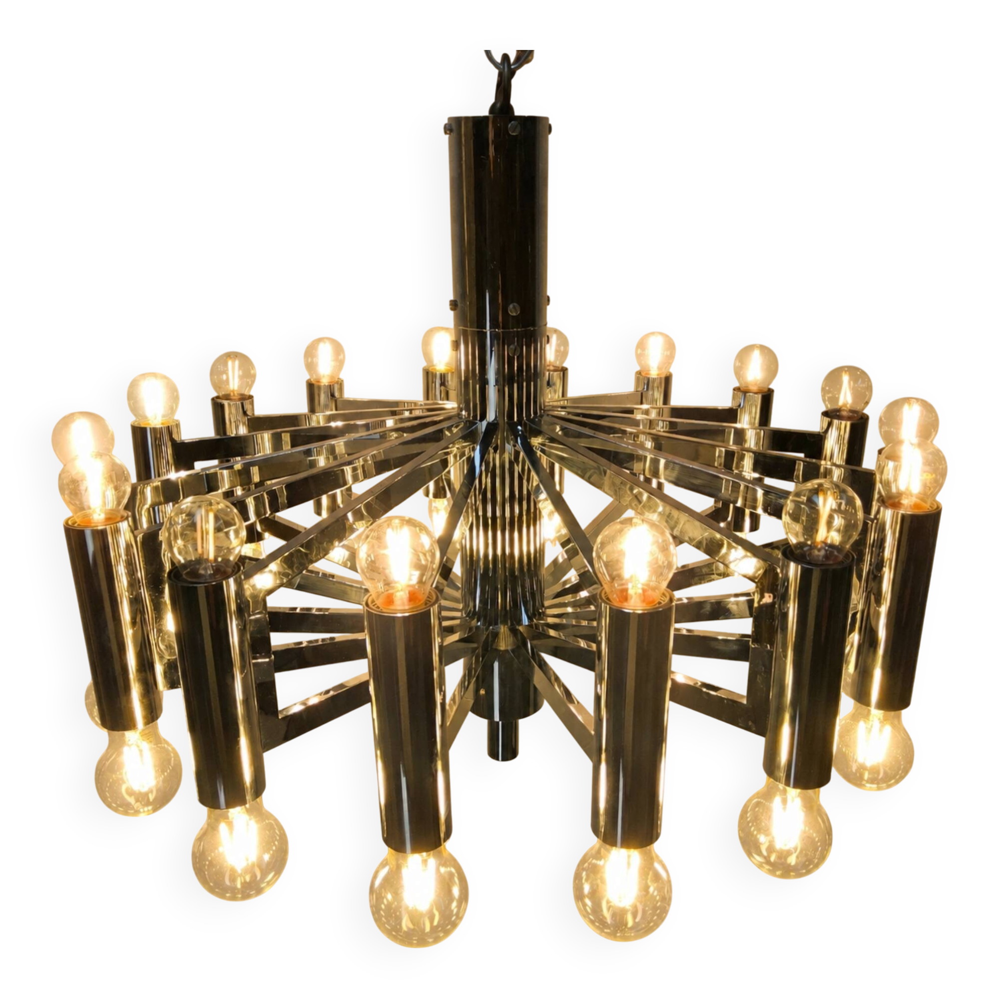 Vintage large chrome Italian Space Age pendant lamp Sciolari