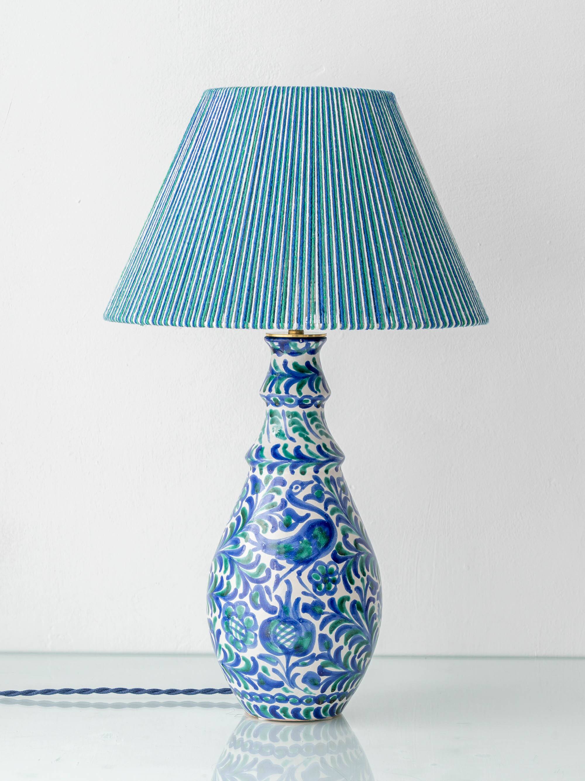 Fajalauza Ceramic Table Lamp with Hand-Woven Lampshade, Granada, Spain