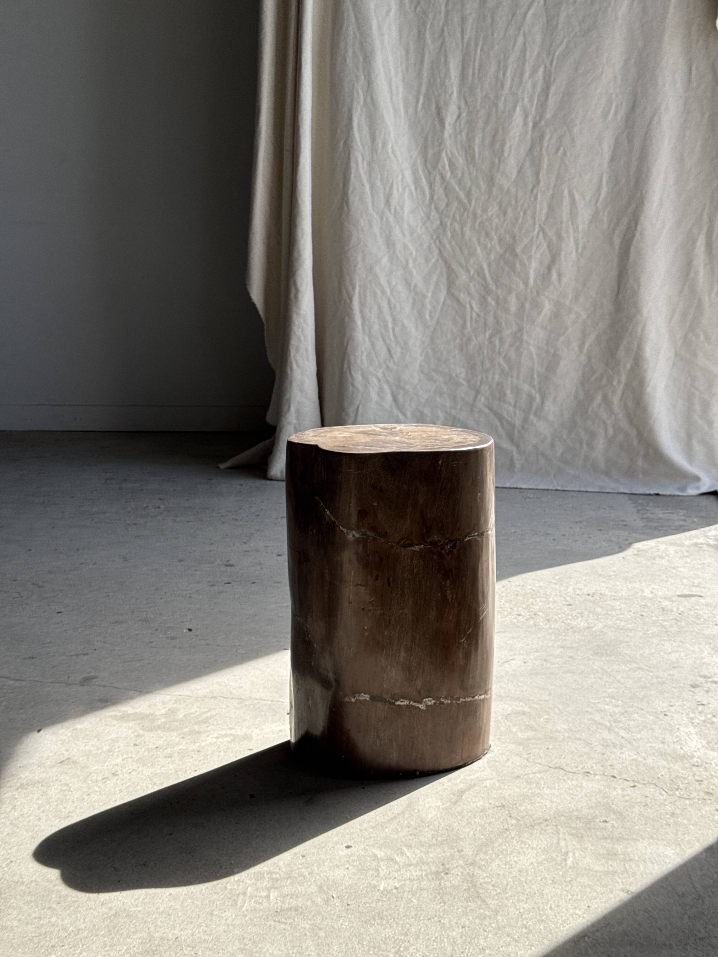 Table d'appoint en bois pétrifié brune H46 D29 - 3338