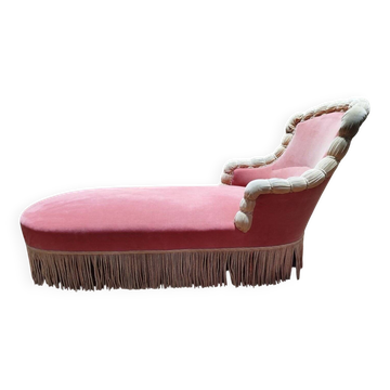 Méridienne en velours rose d'époque Napoléon III