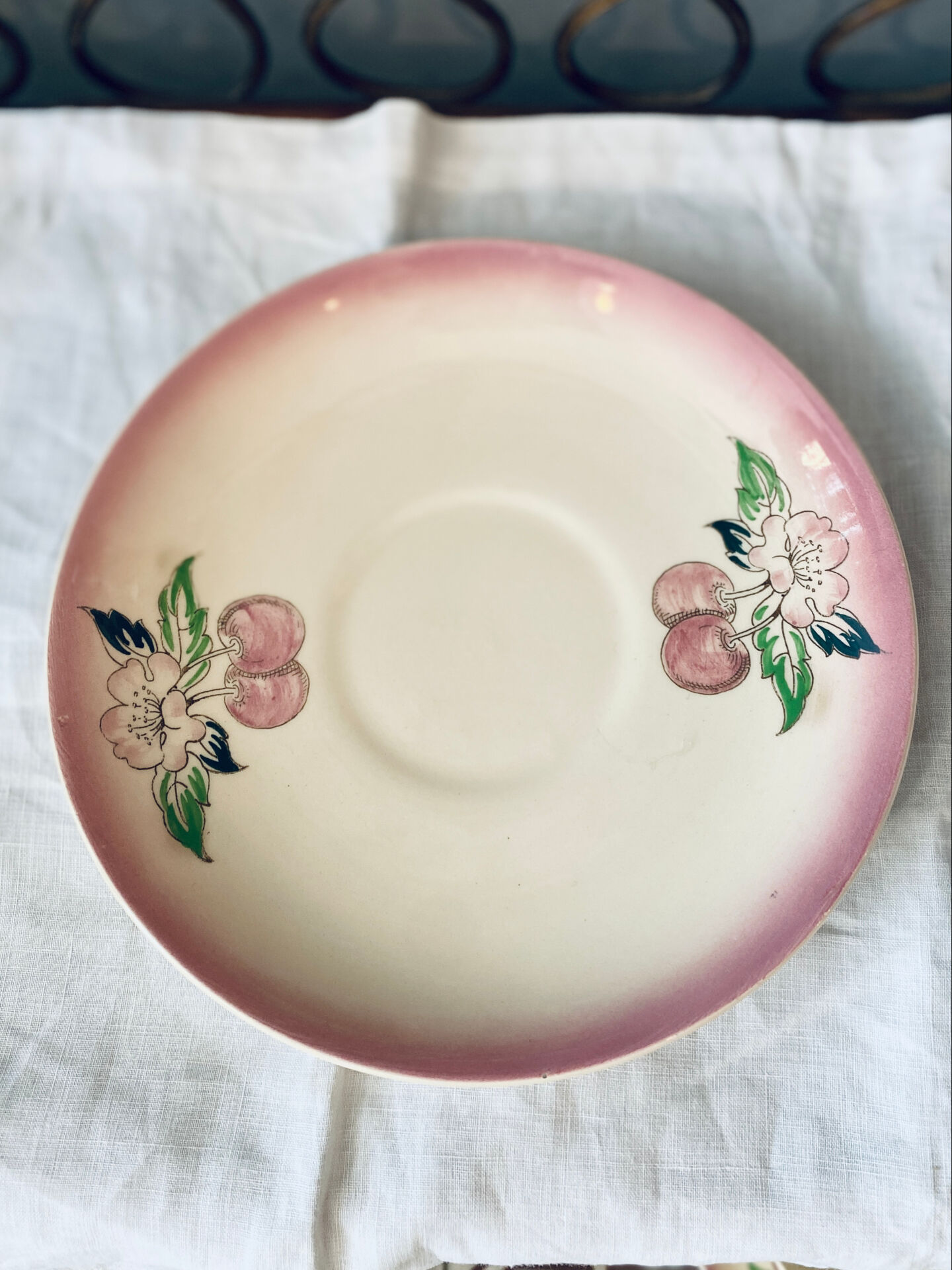 Two breakfast cups Longwy cherry design