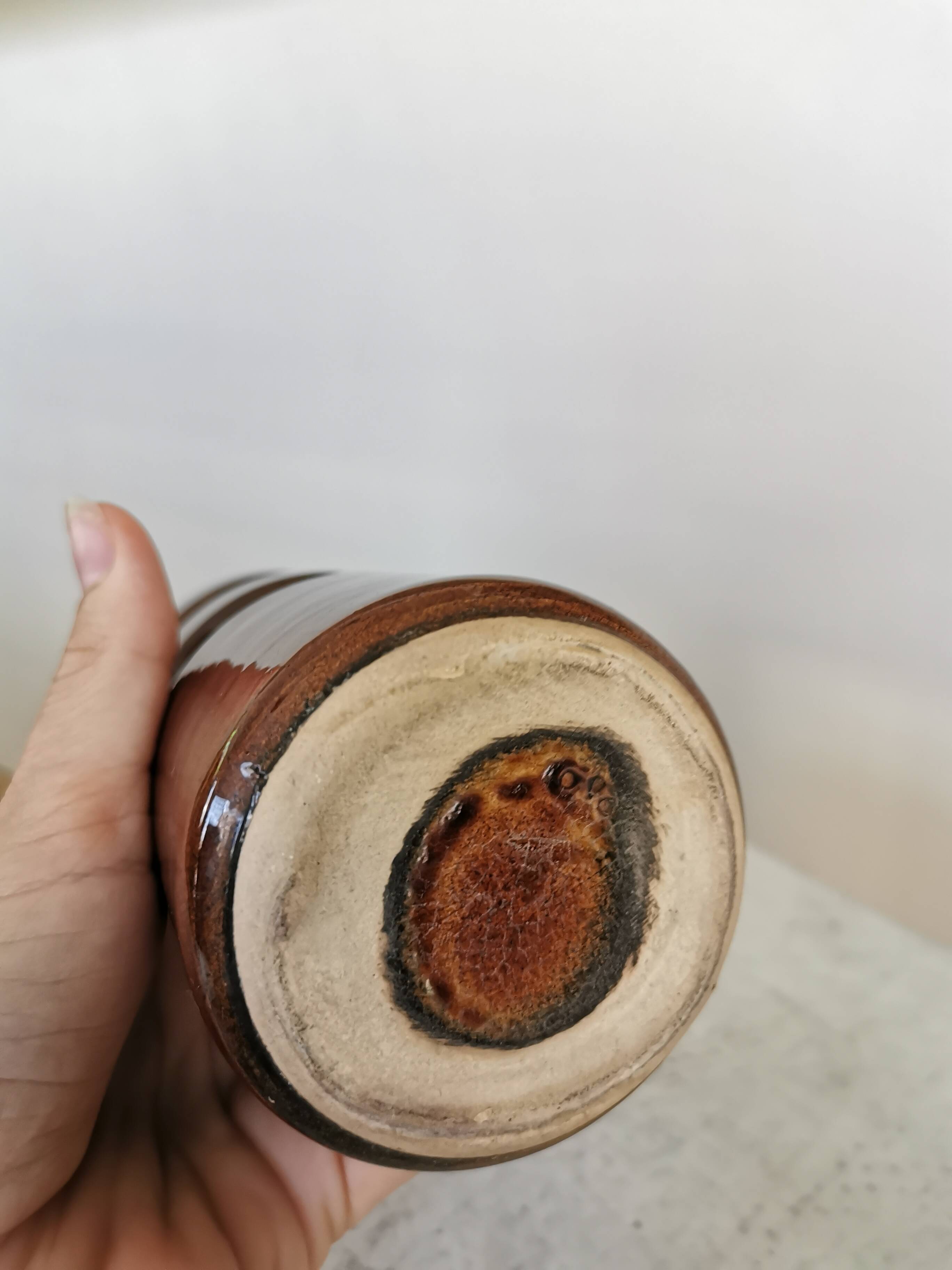 Mid-Century Modern Ceramic Vase: Glossy Brown West German Style, 6.3" Tall