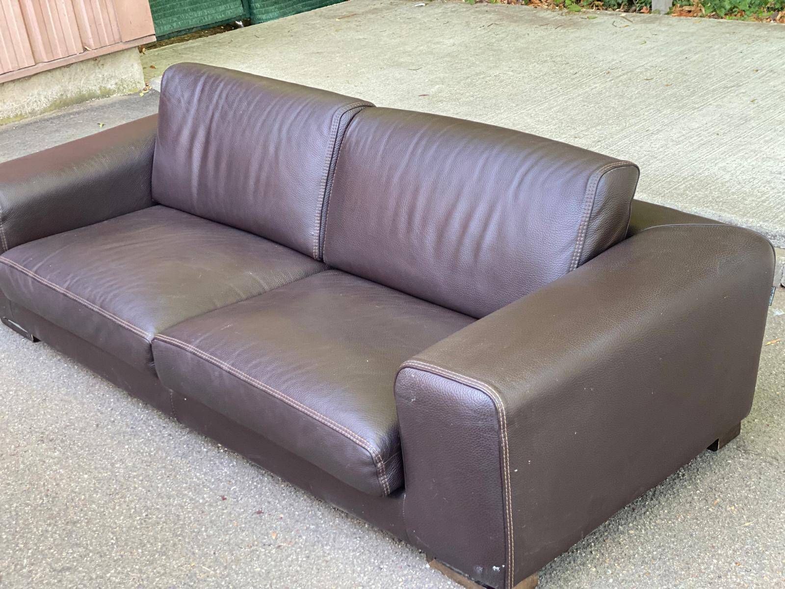 Canapé 3 places de luxe en cuir marron chocolat Roche bobois 235cm