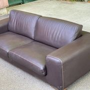 Luxury 3-seater chocolate brown leather sofa Roche Bobois 235cm