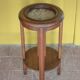 Vintage wooden side table, wooden and marble pedestal table, wooden pedestal, plant stand.
