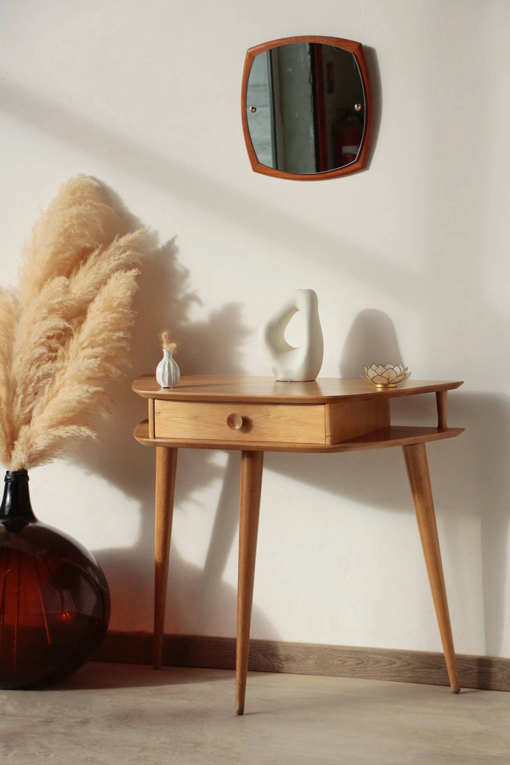 Solid oak tripod console table – vintage & restored