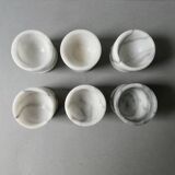 6 egg cups in white marble with gray veins, 1970s