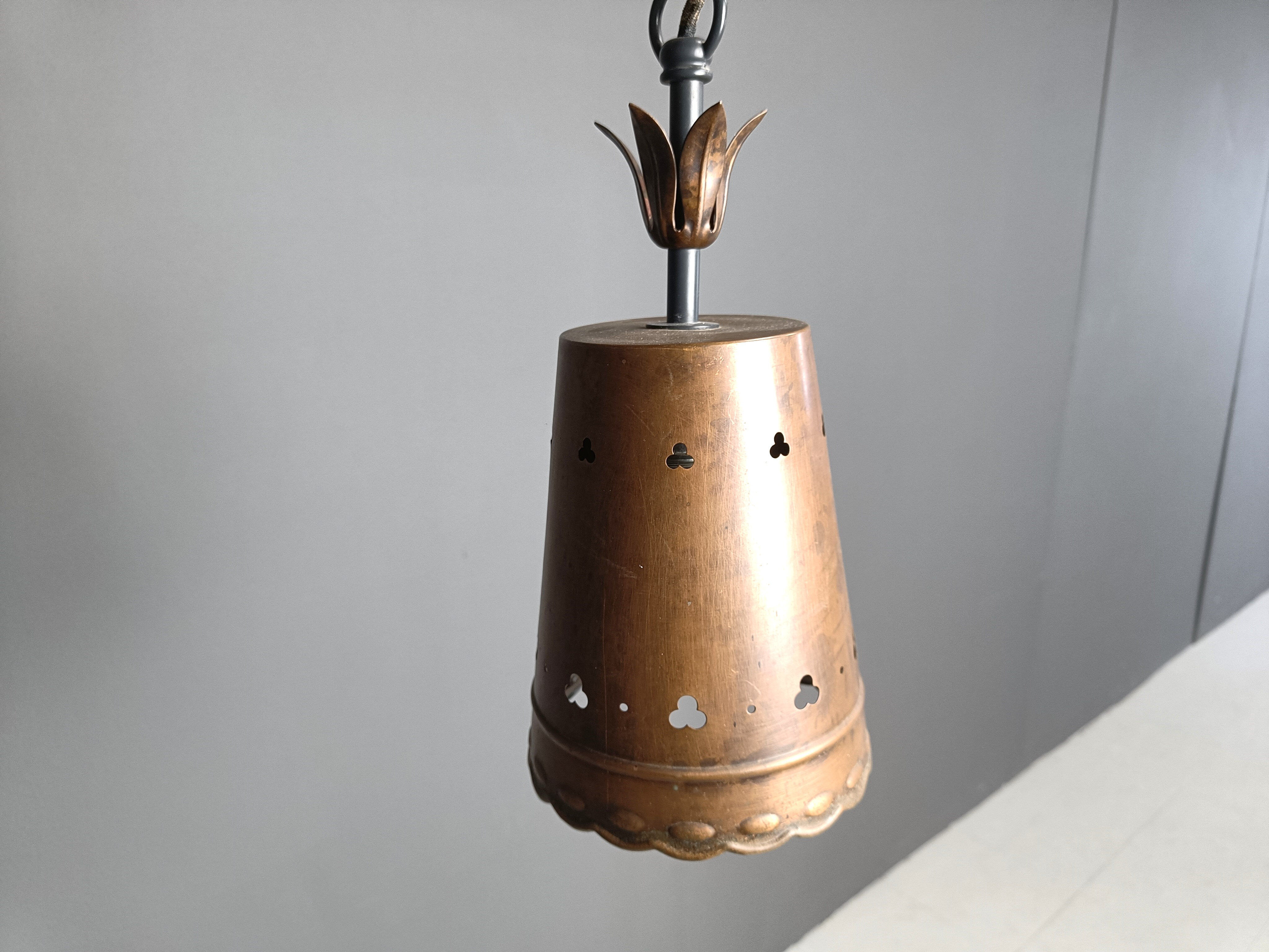 Brutalist copper pendant light, 1970s