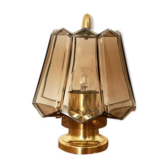 Brass and smoked glass sunburst flush light by Glashütte Limburg