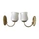 Duo of sconces in serrated opaline and golden steel 50s
