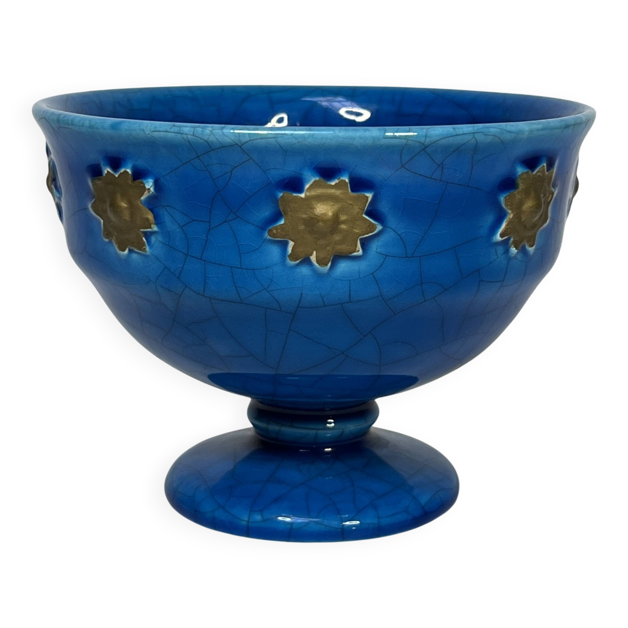 coupe en céramique craquelée bleu italy design XXème