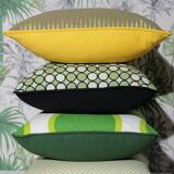 Yellow and gray striped square cushion