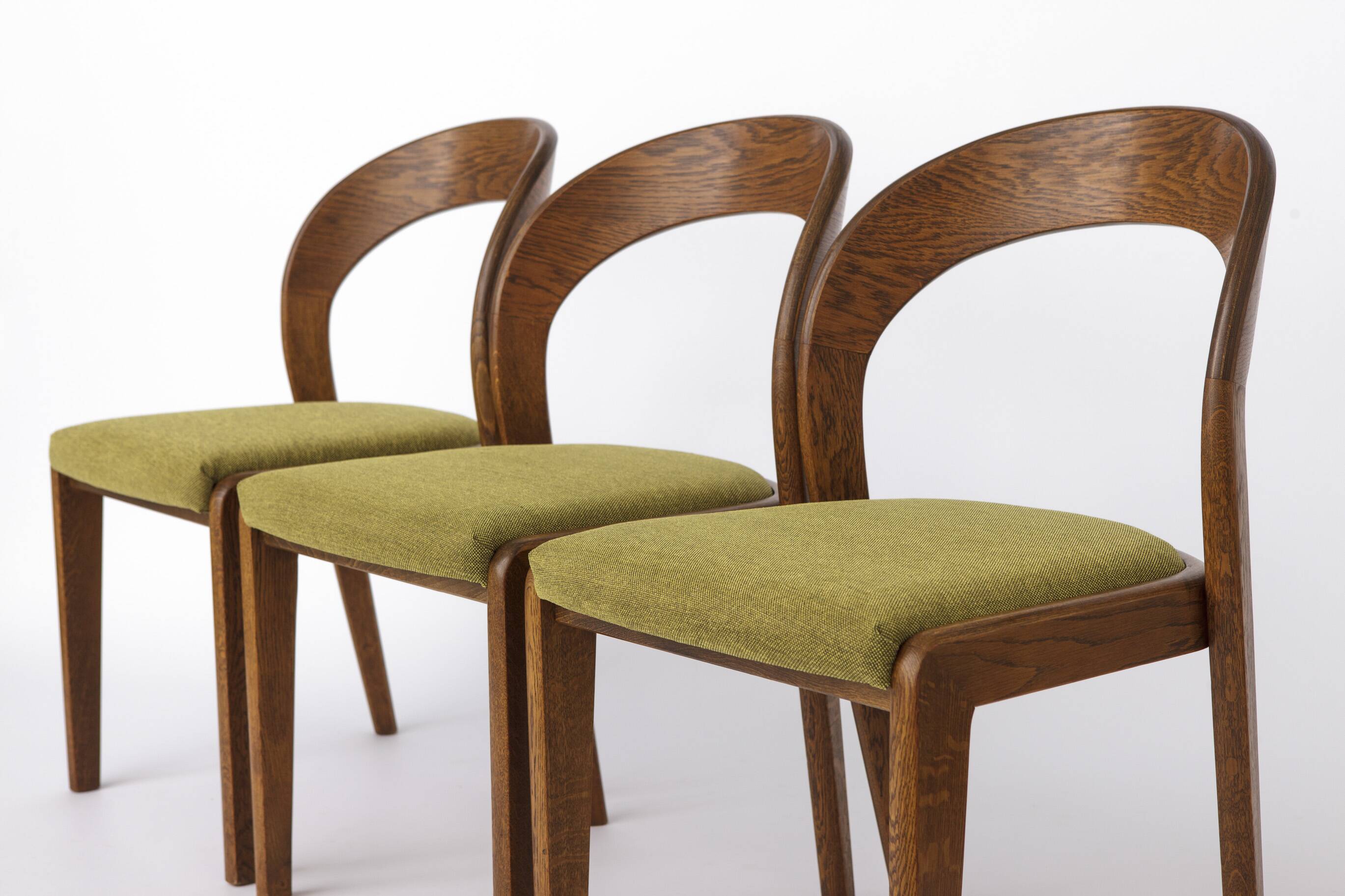 Set of 6 Mid Century Dining Chairs, Baumann Gondola Chairs 1970s, Oak Wood