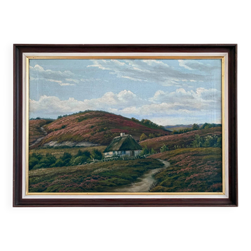 Antique original landscape oil painting, signed countryside art