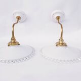 Swan neck and serrated opaline wall lights