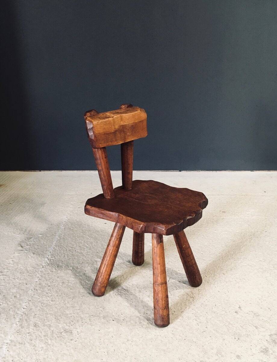Rustic Alpine Hand-Carved Oak Chair, France, 1920s