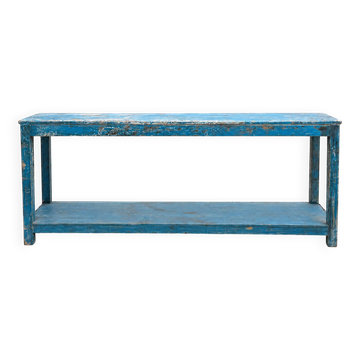 Old patinated blue wooden workbench – Workshop console