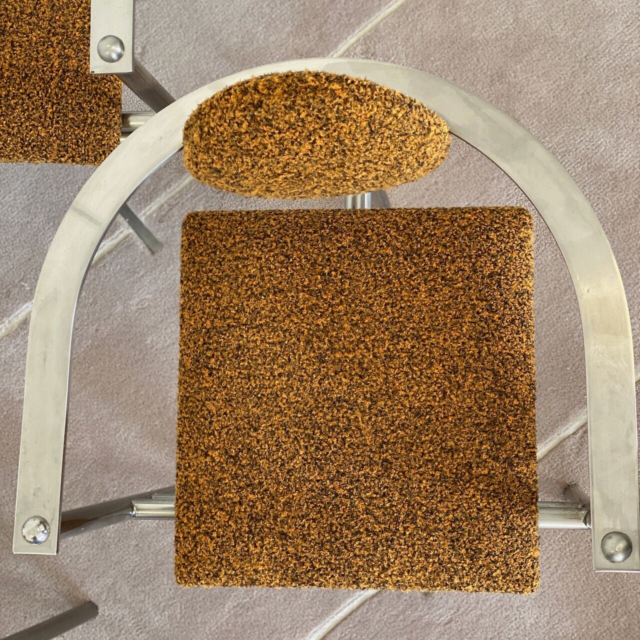 Set of 4 Belgo Chrom steel armchairs with bouclé