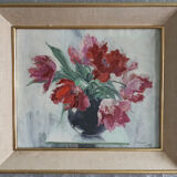 Still life – bouquet of parrot tulips – signed Daniele-Hoffe