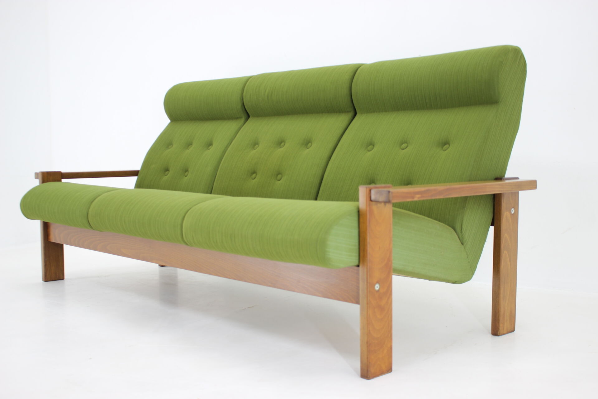 3-seater beech sofa from the 1970s, Czechoslovakia