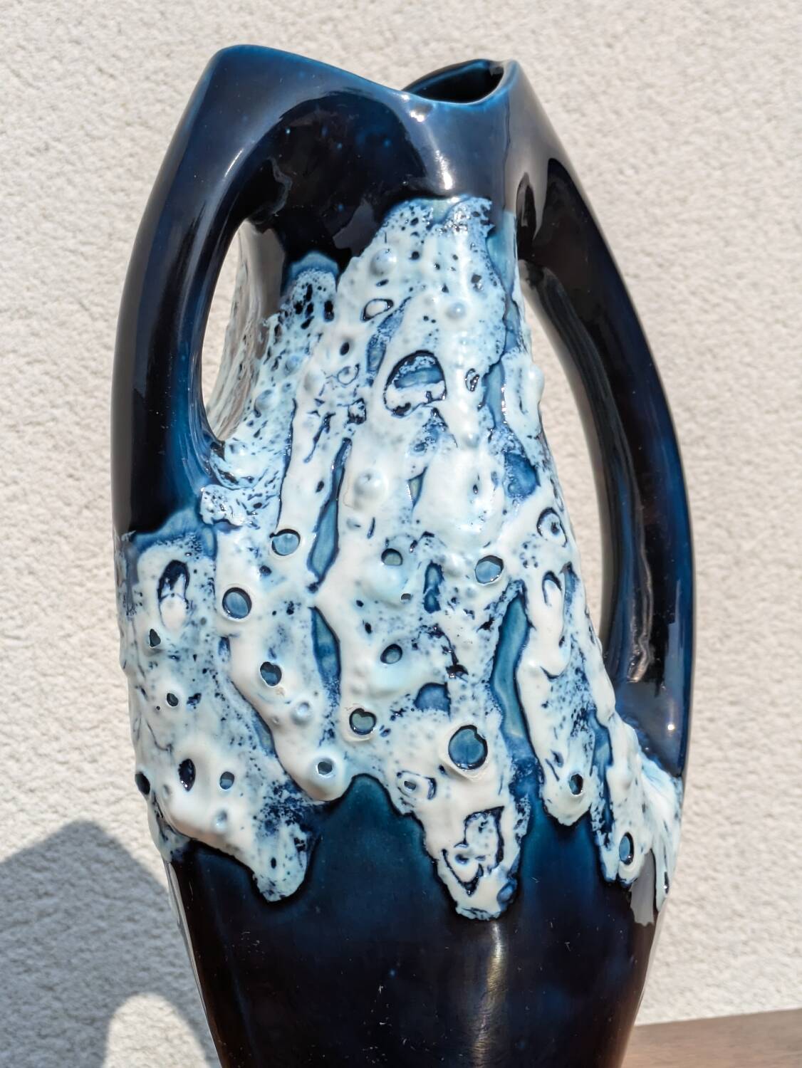 Vintage Vallauris vase from the 50s/60s – fat lava, sea foam, double handle