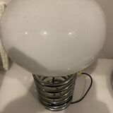 Vintage 70 ingo maurer lamp - chrome spring - original opaline globe