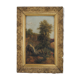 French school 19th - Walkers to a bridge - oil on canvas, framed