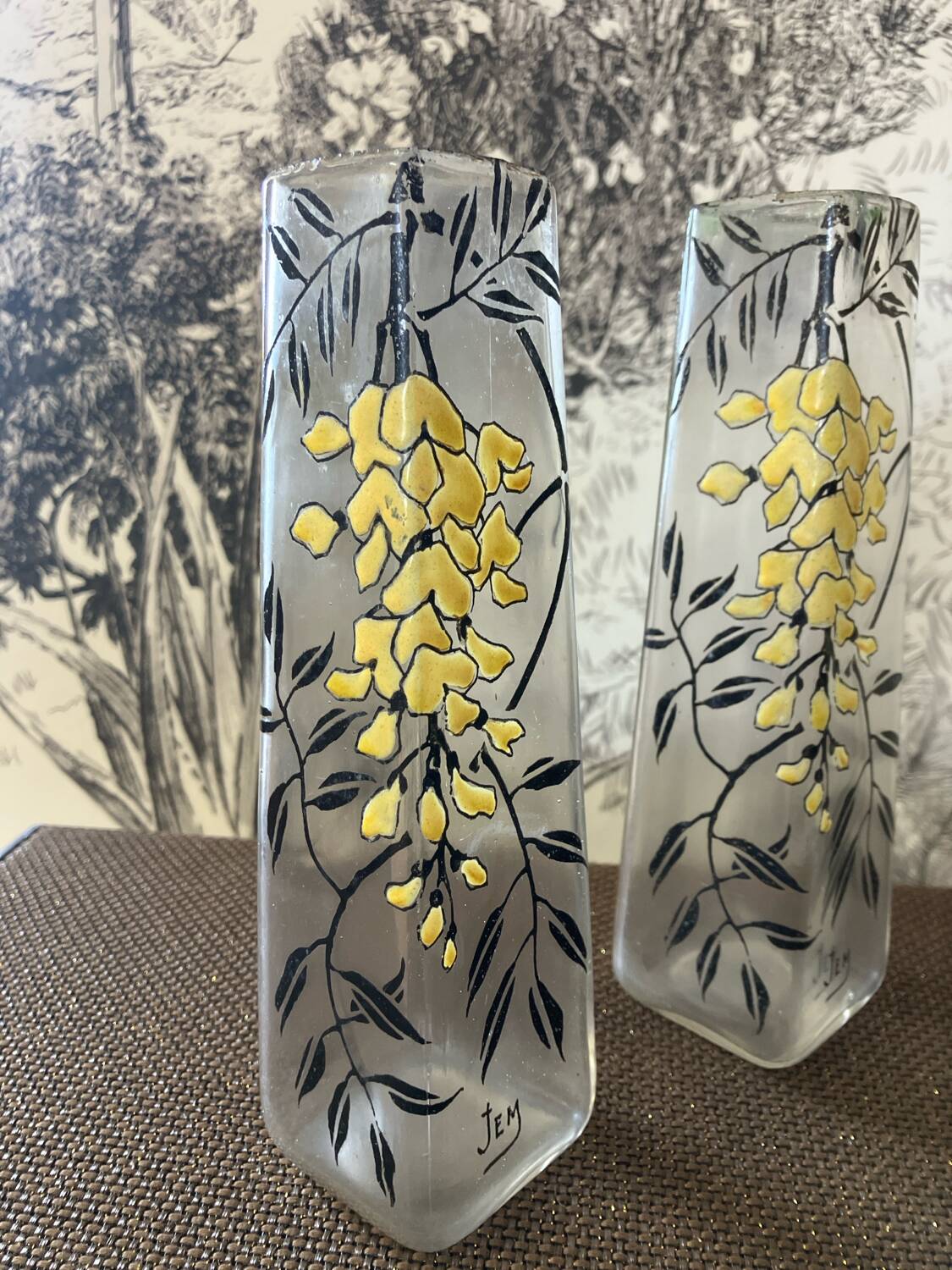 Pair of Flower Vases Signed Jem (legras)