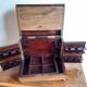 Old-fashioned glass liquor cellar and St Louis crystal decanters