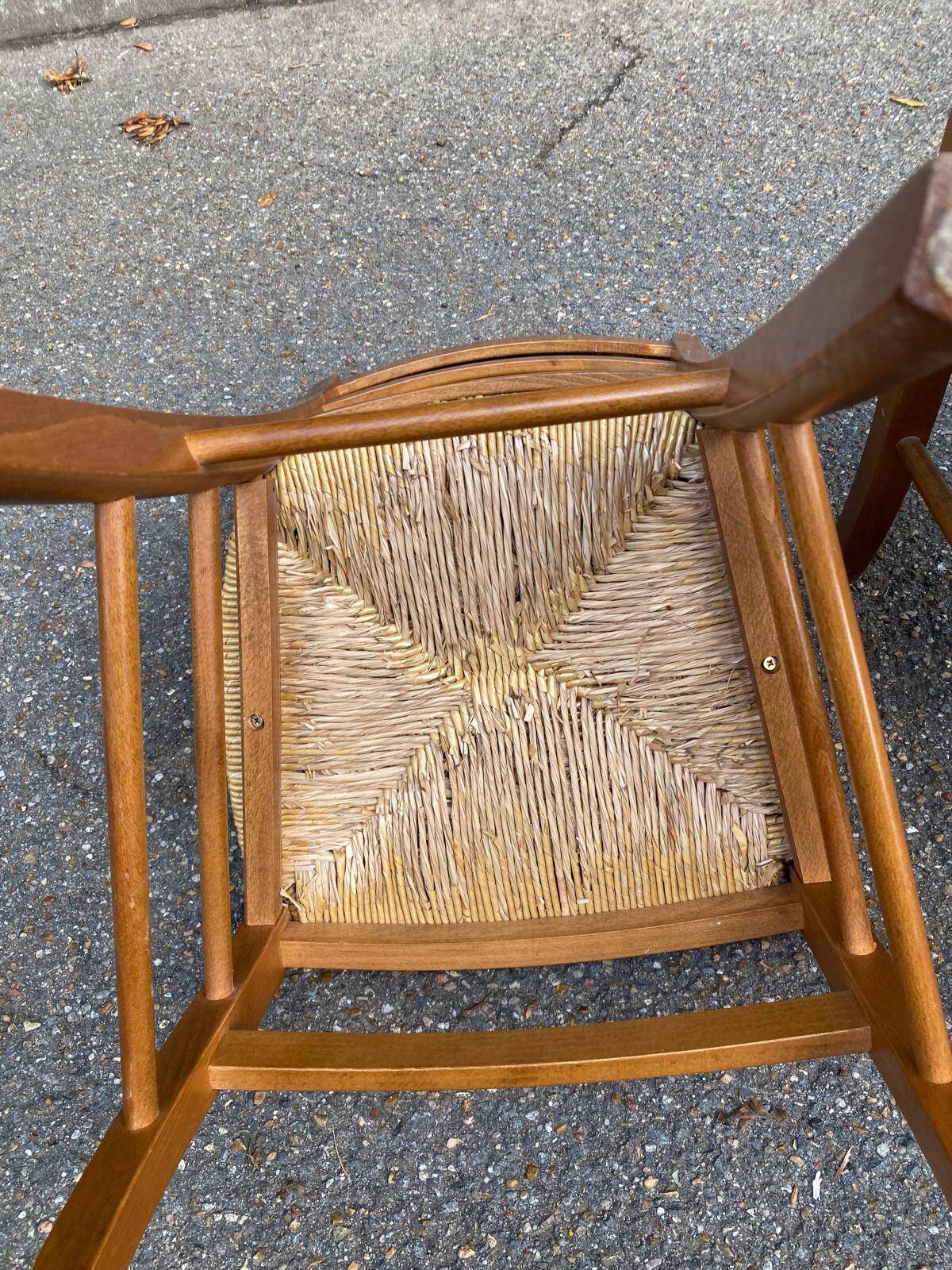 Lot de 4 chaises campagnard bois massif paillées 1980