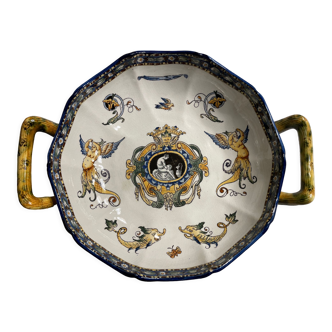 Dish in fine polychrome earthenware from Gien