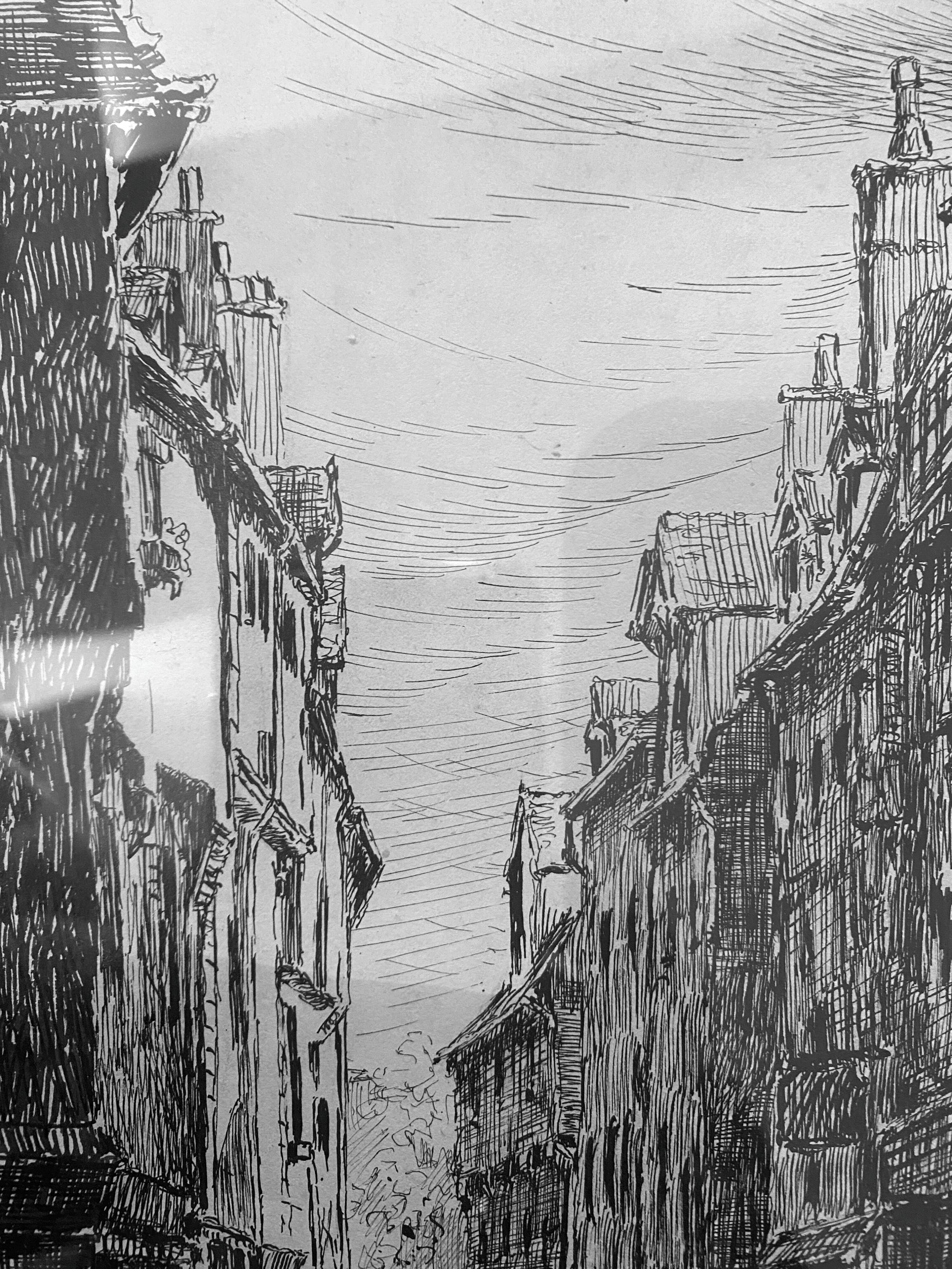 Painting "Rue verrerie Dijon circa 1880" by Paul Deval Ink drawing