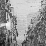 Tableau "Rue verrerie Dijon vers 1880" par Paul Deval Dessin à l'encre