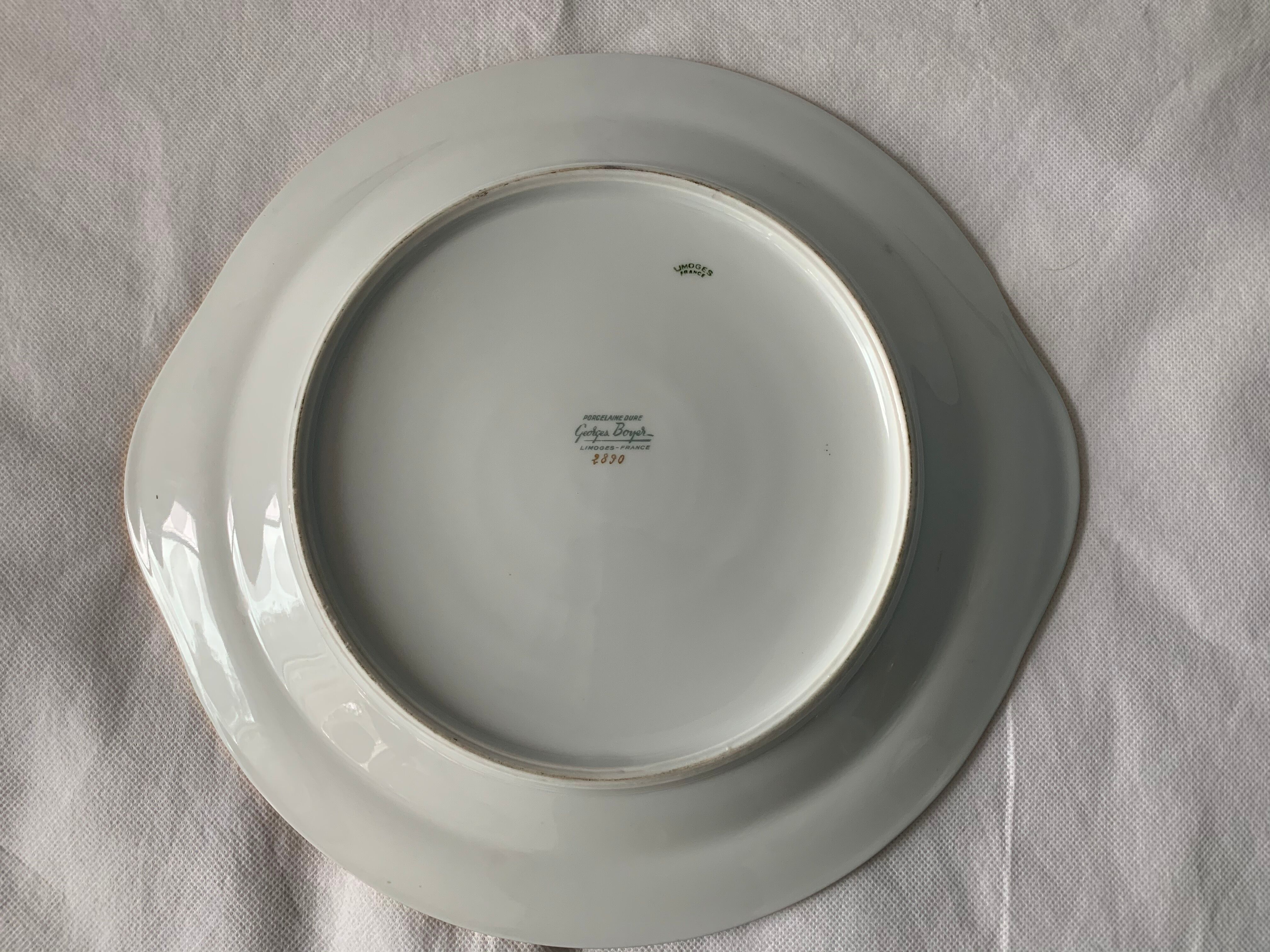 Cake service 6 dessert plates and 2 dishes Georges Boyer porcelain Limoges 1950