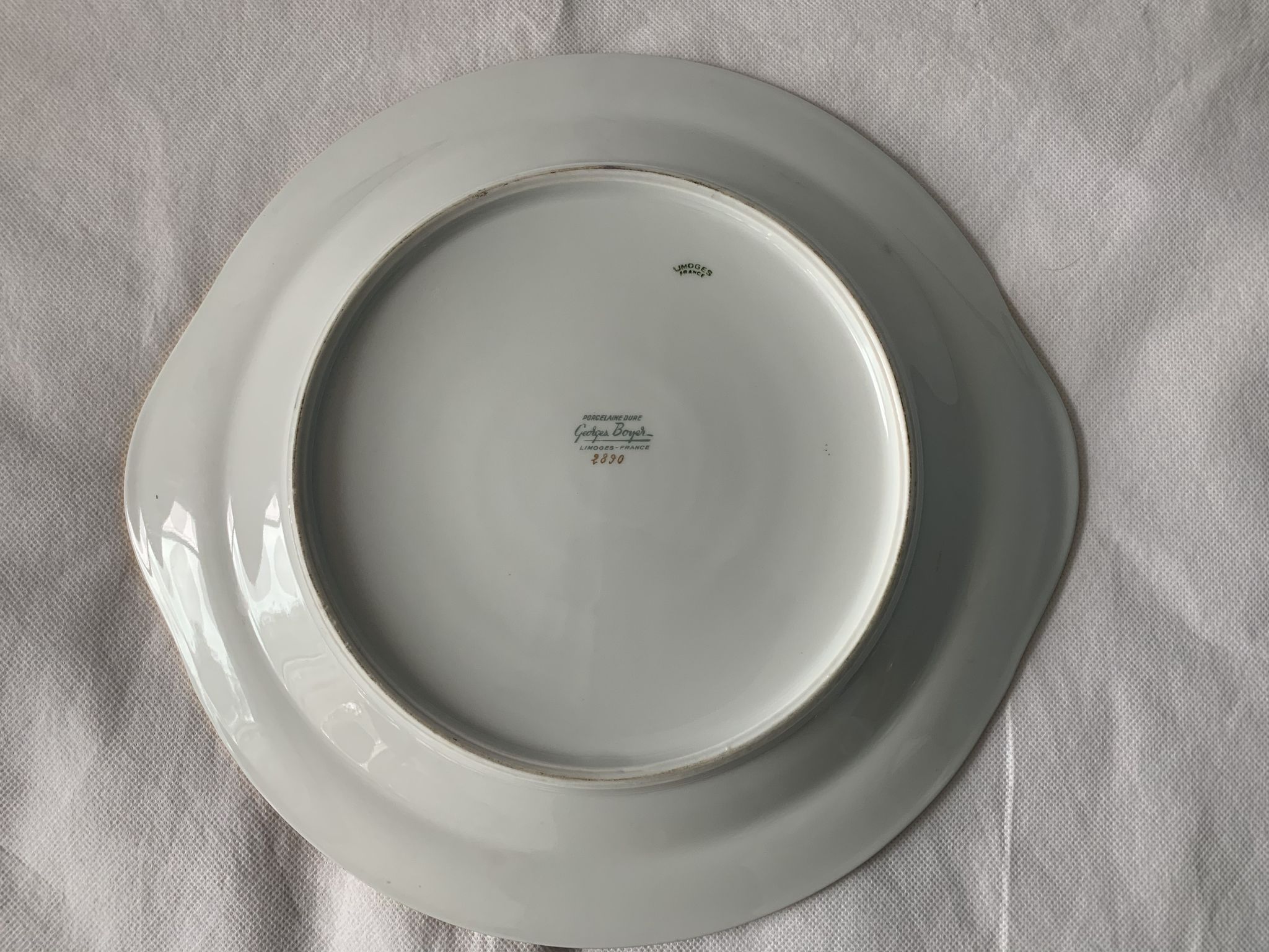 Cake service 6 dessert plates and 2 dishes Georges Boyer porcelain Limoges 1950