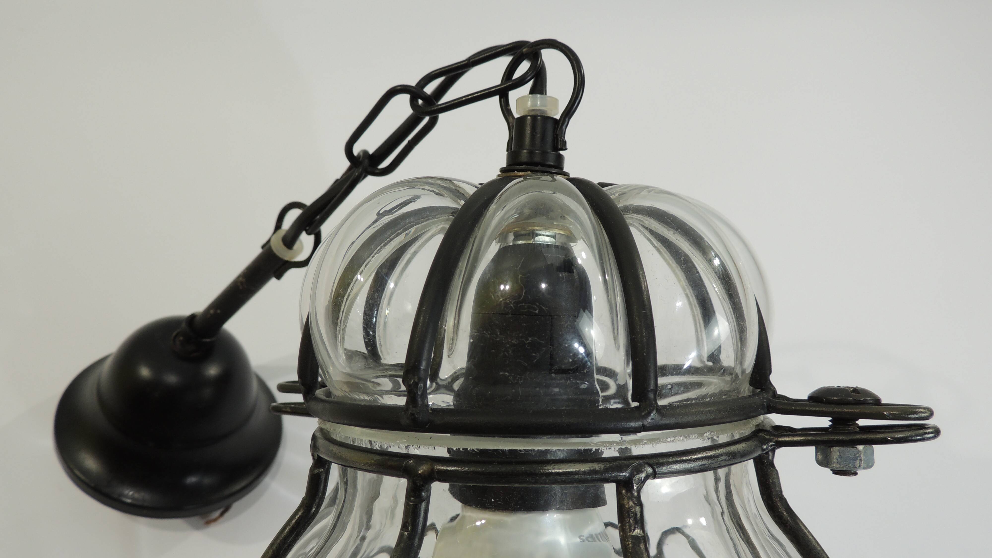 Vintage blown glass lantern suspension in Venetian style, evoking the