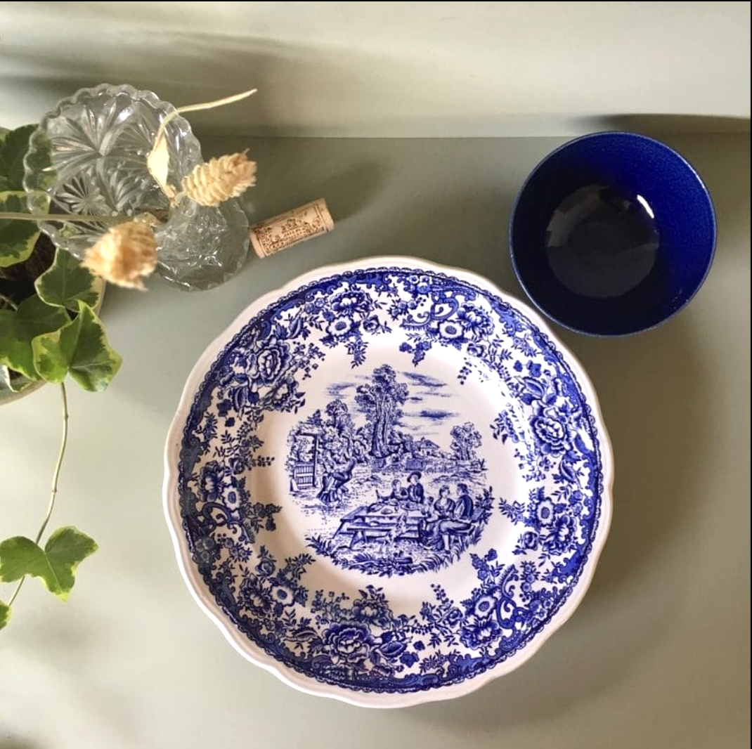 Set of 5 blue plates Lunéville & KG