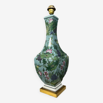 Chine XXeme : lampe "balustre" en porcelaine à décor floral circa 1900