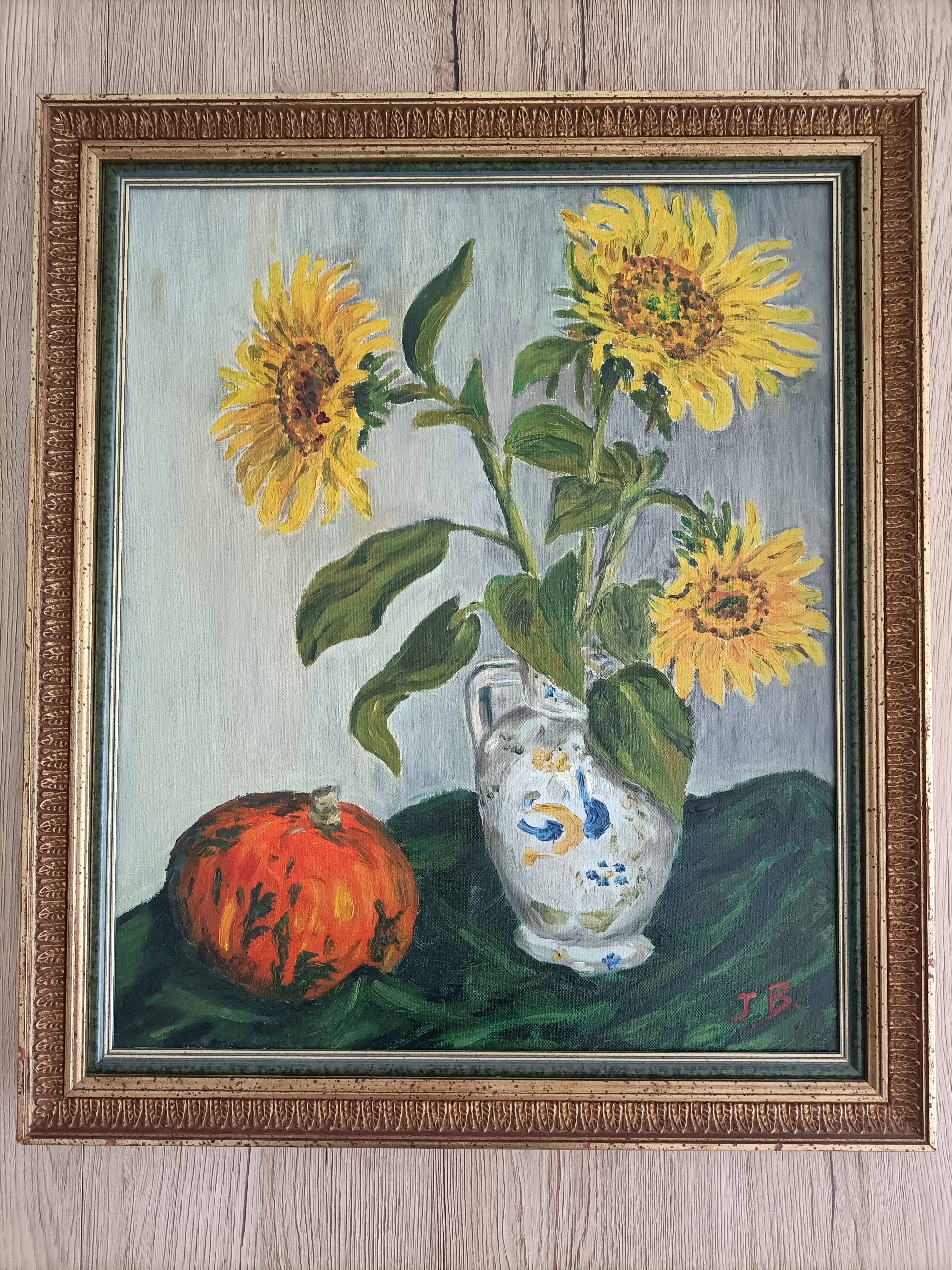 Sunflower and pumpkin painting signed J. Dubuc Berteaux