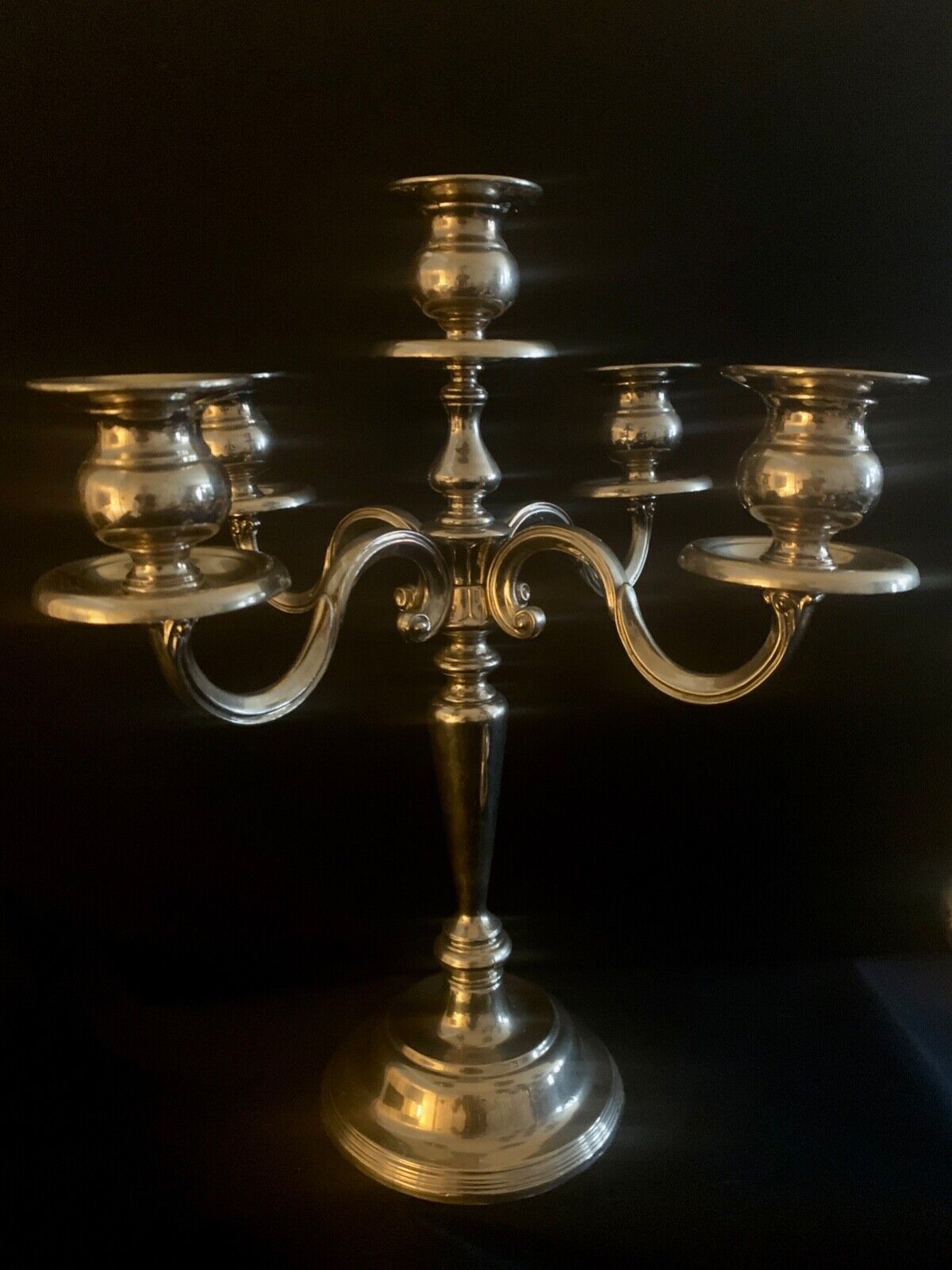2 candlesticks, candelabras, silver metal, 5 flames, 37 cm