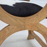 1960s, Danish highback armchair, genuine cowhide, oak wood, reupholstered.