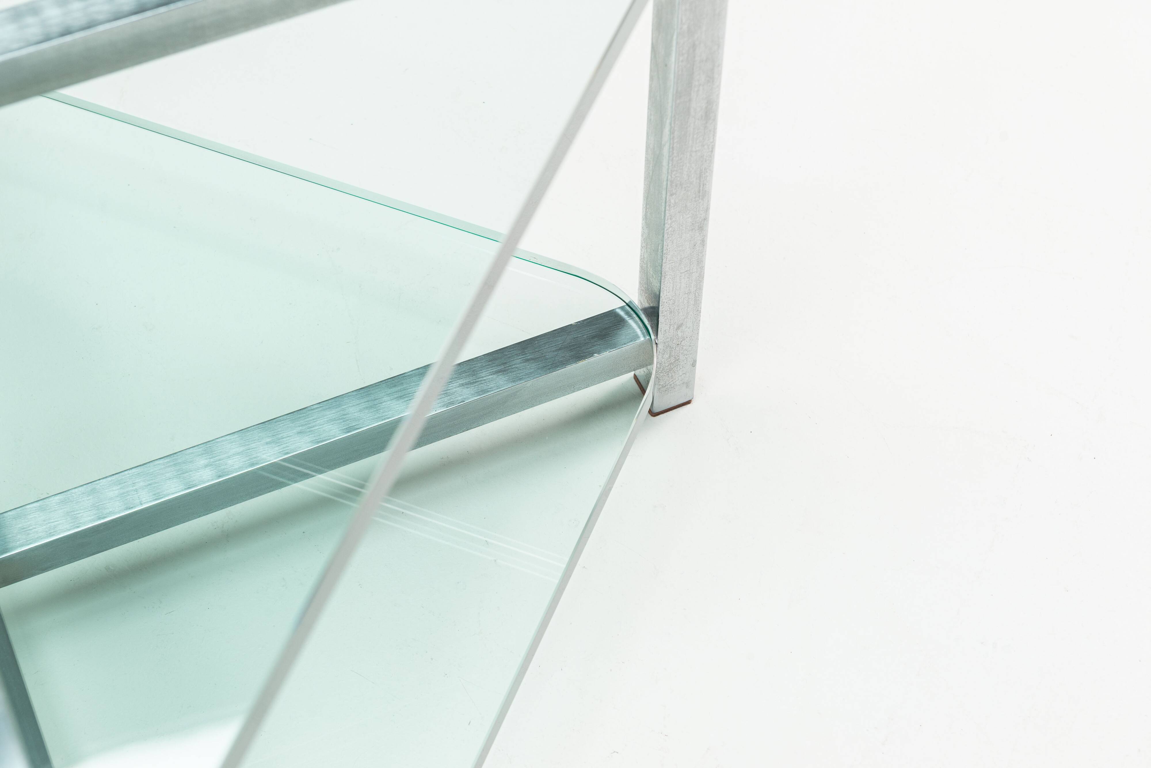 Two-tier glass side table with aluminium frame
