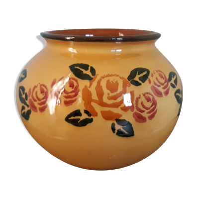 Vase en céramique émaillée jaune moutarde forme boule