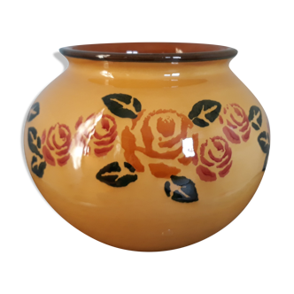 Ceramic vase enamelled yellow mustard ball shape